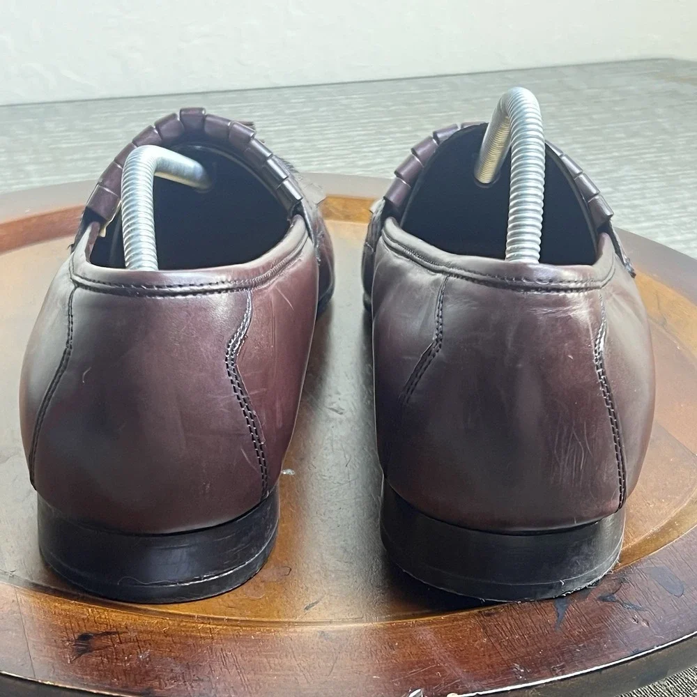 Johnson & Murphy Kilty Tassel Burgundy Leather Loafers Shoes 11 M Dress Slip On